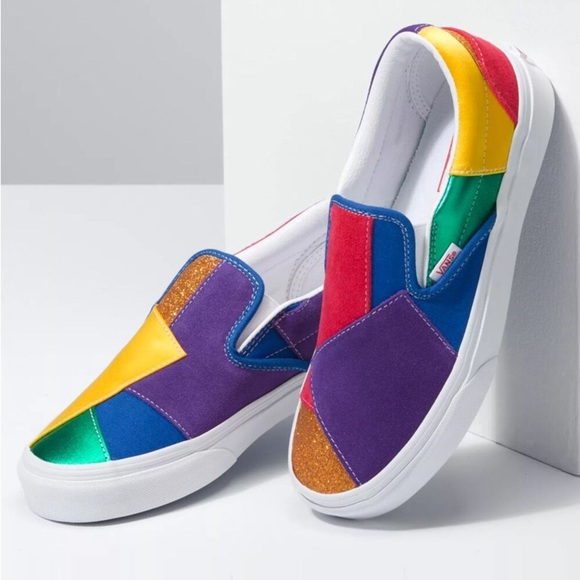VANS x Pride Classic Womens Slip-On Shoes | Pride Patchwork | NEW in BOX!!❤️💚💜 - Picture 1 of 12